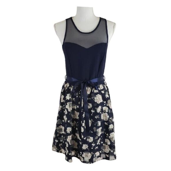 A’Gaci Blue Floral Mesh Fit & Flare Dress – Girl's Size Large - Picture 1 of 10